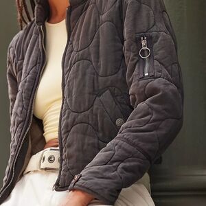 Free People Aura Liner Charcoal Quilted Bomber - Color No Longer Available On FP